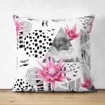 - Suet-K-2467 - Realhomes  Bal Peteği Temalı Nilüfer Çiçeği Motifli Dekoratif Çift Taraflı Süet Kırlent Kılıfı Realhomes