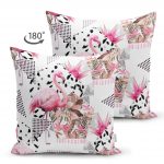 - Suet-K-2468-1 - Realhomes  Bal Peteği Temalı Flamingo Motifli Çift Taraflı Süet Kırlent Kılıfı Realhomes