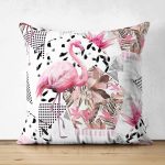 - Suet-K-2468 - Realhomes  Bal Peteği Temalı Flamingo Motifli Çift Taraflı Süet Kırlent Kılıfı Realhomes