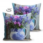 - Suet-K-2470-1 - Realhomes  Çift Renkli Vazo Çiçeği Desenli Dekoratif Çift Taraflı Süet Yastık Kırlent Kılıfı Realhomes