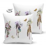 - Suet-K-2473-1 - Realhomes  Üçlü Anahtar Çizimli Dijital Baskılı Çift Taraflı Süet Yastık Kırlent Kılıfı Realhomes