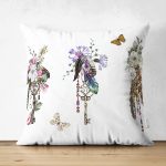 - Suet-K-2473 - Realhomes  Üçlü Anahtar Çizimli Dijital Baskılı Çift Taraflı Süet Yastık Kırlent Kılıfı Realhomes