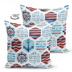 Bordo Mavi Denizci Motifli Dijital Baskılı Çift Taraflı Süet Yastık Kırlent Kılıfı Realhomes