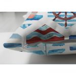 Bordo Mavi Denizci Motifli Dijital Baskılı Çift Taraflı Süet Yastık Kırlent Kılıfı Realhomes