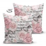 Gri Çizgi Desenli Kavaniçe Çiçek Motifli Çift Taraflı Süet Yastık Kırlent Kılıfı Realhomes