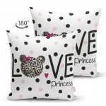 - Suet-K-2481-1 - Realhomes  Love Princess Motifli Dijital Baskılı Dekoratif Çift Taraflı Süet Kırlent Kılıfı Realhomes