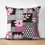 - Suet-K-2490 - Realhomes  Mozaik Desenli Geometrik Şekiller Dekoratif Çift Taraflı Süet Yastık Kırlent Kılıfı Realhomes