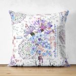 - Suet-K-2495 - Realhomes  Mavi-Mor Renk İşleyen Çarklar Motifli Dekoratif Çift Taraflı Süet Yastık Kırlent Kılıfı Realhomes