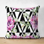 Geometrik Elmas Çizimli Dijital Baskılı Çift Taraflı Süet Yastık Kırlent Kılıfı Realhomes