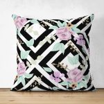 Siyah Beyaz Labirent Temalı Soyut Çiçek Desenli Çift Taraflı Süet Yastık Kırlent Kılıfı Realhomes