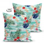 Turkuaz Çiçek Şöleni Modern Dijital Baskılı Çift Taraflı Süet Kırlent Kılıfı Realhomes