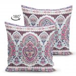 Lila Renk Çini Dijital Baskılı Dekoratif Çift Taraflı Süet Yastık Kırlent Kılıfı Realhomes