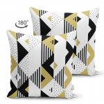 Hardal Renk Geometrik Şekiller Temalı Çift Taraflı Süet Kırlent Kılıfı Realhomes
