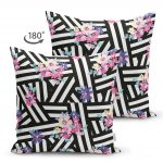 - Suet-K-2511-1 - Realhomes  Renkli Zambak Desenli Modern Dijital Baskılı Çift Taraflı Süet Yastık Kılıfı Realhomes