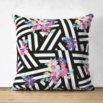 - Suet-K-2511 - Realhomes  Renkli Zambak Desenli Modern Dijital Baskılı Çift Taraflı Süet Yastık Kılıfı Realhomes