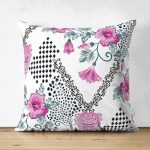 - Suet-K-2514 - Realhomes  Kare Puanlı Kalp Kolye Motifli Dekoratif Çift Taraflı Süet Yastık Kırlent Kılıfı Realhomes