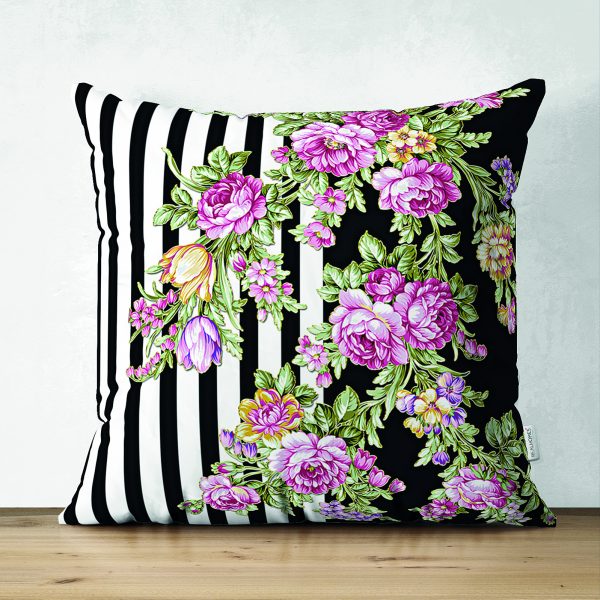 - Suet-K-2516 - Realhomes  Karışık Desenli Gül Dijital Baskılı Dekoratif Çift Taraflı Süet Kırlent Kılıfı Realhomes