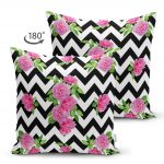 - Suet-K-2517-1 - Realhomes  Zigzag Zebra Temalı Gül Motifli Modern Çift Taraflı Süet Yastık Kılıfı Realhomes