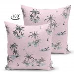 - Suet-K-2518-1 - Realhomes  Pudra Renk Temalı Palmiye Adası Dijital Baskılı Çift Taraflı Süet Yastık Kırlent Kılıfı Realhomes