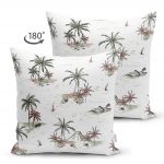Beyaz Temalı Palmiye Adası Dijital Baskılı Çift Taraflı Süet Yastık Kırlent Kılıfı Realhomes