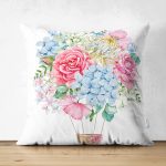 - Suet-K-2520 - Realhomes  Kurdele Motifli Karma Çiçek Dijital Baskılı Çift Taraflı Süet Yastık Kırlent Kılıfı Realhomes