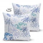 - Suet-K-2523-1 - Realhomes Turkuaz Palmiye Çizimli Dijital Baskılı Çift Taraflı Süet Kırlent Kılıfı Realhomes