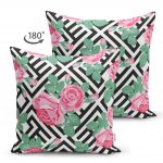 - Suet-K-2524-1 - Realhomes  Karışık Desenli Gül Dijital Baskılı Dekoratif Çift Taraflı Süet Kırlent Kılıfı Realhomes