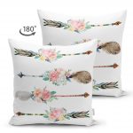 - Suet-K-2527-1 - Realhomes Çiçekli Mızrak Motifli Dijital Baskılı Çift Taraflı Süet Yastık Kırlent Kılıfı Realhomes
