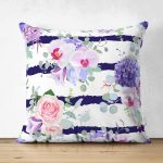 Sümbül Desenli Yatay Çizgili Dekoratif Çift Taraflı Süet Kırlent Kılıfı Realhomes