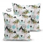 Üçgen Şekilli Palmiye Motifli Dijital Baskılı Çift Taraflı Süet Kırlent Kılıfı Realhomes