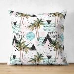 Üçgen Şekilli Palmiye Motifli Dijital Baskılı Çift Taraflı Süet Kırlent Kılıfı Realhomes