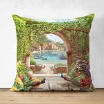 Tavuz Kuşu Dijital Baskılı Dekoratif Çift Taraflı Süet Yastık Kırlent Kılıfı Realhomes