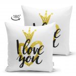 - Suet-K-2530-1 - Realhomes I Love You Motifli Dijital Baskılı Çift Taraflı Süet Yastık Kırlent Kılıfı Realhomes