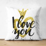 - Suet-K-2530 - Realhomes I Love You Motifli Dijital Baskılı Çift Taraflı Süet Yastık Kırlent Kılıfı Realhomes