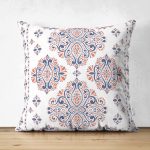 - Suet-K-2532 - Realhomes Çini Karo Motifli Dijital Baskılı Modern Çift Taraflı Süet Yastık Kırlent Kılıfı Realhomes