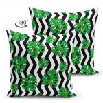 - Suet-K-2533-1 - Realhomes Zigzag Zebra Temalı Yaprak Çizimli Dijital Baskılı Çift Taraflı Süet Yastık Kırlent Kılıfı Realhomes