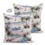 - Suet-K-2535-1 - Realhomes  Palmiye Motifli Ada Desenli Dijital Baskılı Çift Taraflı Süet Yastık Kırlent Kılıfı Realhomes