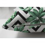 Zigzag Siyah Beyaz Şerit Temalı Yaprak Çizimi Çift Taraflı Süet Kırlent Kılıfı Realhomes