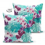 - Suet-K-2540-1 - Realhomes Turkuaz Temalı Eflatun Çiçek Desenli Dekoratif Çift Taraflı Süet Yastık Kırlent Kılıfı Realhomes
