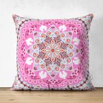 - Suet-K-2541 - Realhomes  Çiçek Halkası Motifli Modern Dijital Baskılı Çift Taraflı Süet Yastık Kılıfı Realhomes