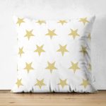 Hardal Renk Yıldız Dijital Baskılı Çift Taraflı Süet Yastık Kırlent Kılıfı Realhomes