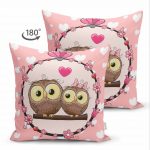 - Suet-K-255-1 - Realhomes  Baykuş Resimli Dijital Baskılı Dekoratif Çift Taraflı Süet Yastık Kırlent Kılıfı Realhomes