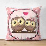 - Suet-K-255 - Realhomes  Baykuş Resimli Dijital Baskılı Dekoratif Çift Taraflı Süet Yastık Kırlent Kılıfı Realhomes