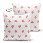 Nar Renk Yıldız Desenli Dijital Baskılı Çift Taraflı Süet Yastık Kırlent Kılıfı Realhomes