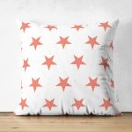 Nar Renk Yıldız Desenli Dijital Baskılı Çift Taraflı Süet Yastık Kırlent Kılıfı Realhomes