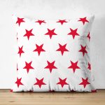 - Suet-K-2551 - Realhomes  Kırmızı Yıldız Motifli Modern Dijital Baskılı Çift Taraflı Süet Yastık Kılıfı Realhomes