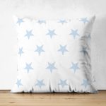 Açık Mavi Yıldız Dijital Baskılı Dekoratif Çift Taraflı Süet Yastık Kırlent Kılıfı Realhomes