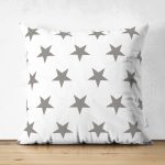 - Suet-K-2553 - Realhomes  Gri Yıldız Şekilli Dekoratif Çift Taraflı Süet Yastık Kılıfı Realhomes