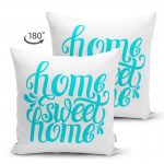 - Suet-K-2556-1 - Realhomes  Turkuaz Home Sweet Home Dijital Baskılı Çift Taraflı Süet Yastık Kırlent Kılıfı Realhomes
