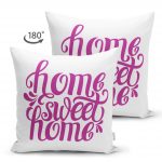- Suet-K-2562-1 - Realhomes Eflatun Home Sweet Home Dijital Baskılı Çift Taraflı Süet Yastık Kırlent Kılıfı Realhomes